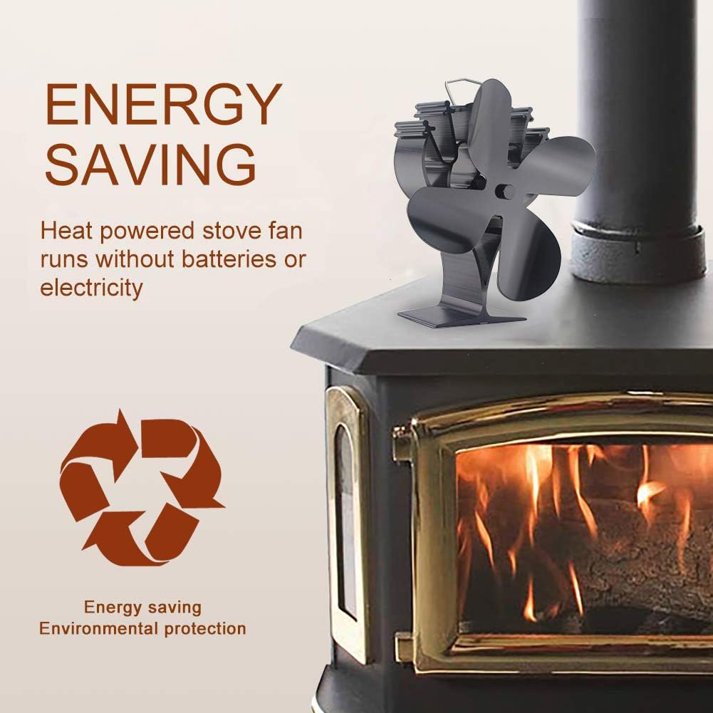 4 Blades Heat Powered Stove Fan with Magnetic Thermometer Pack of 2 C358966