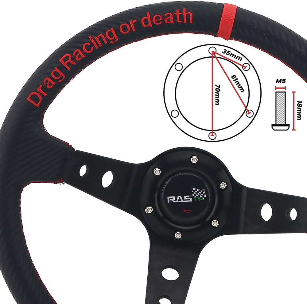 350mm Deep Dish 6 Bolt PU Carbon Fiber Racing Steering Wheel I238811