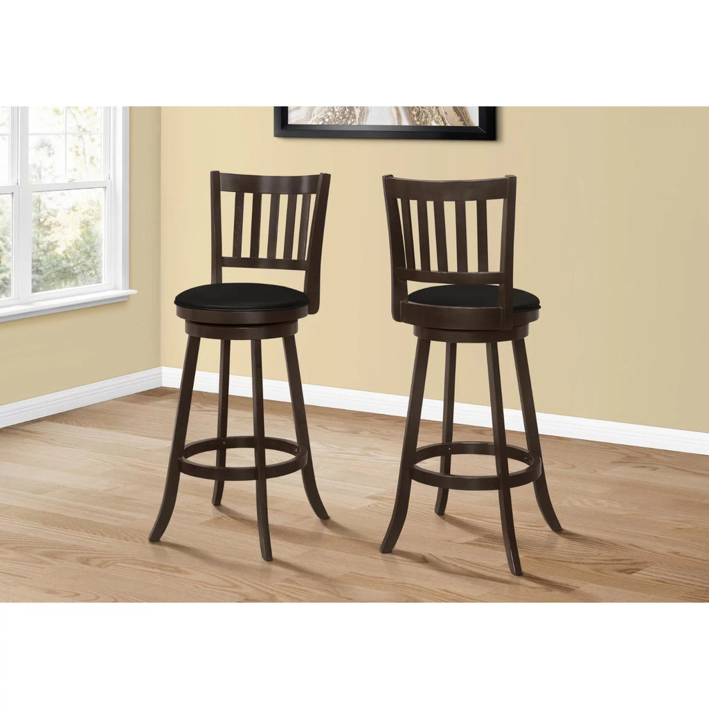 Set Of 2 White Wood Grey PU Swivel Bar Height Bar Stool B177814