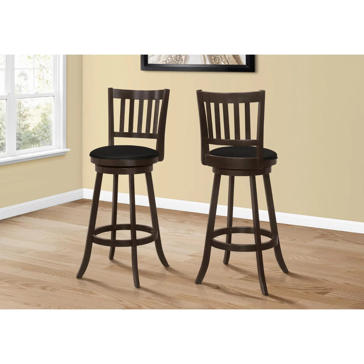 Set Of 2 White Wood Grey PU Swivel Bar Height Bar Stool B177814