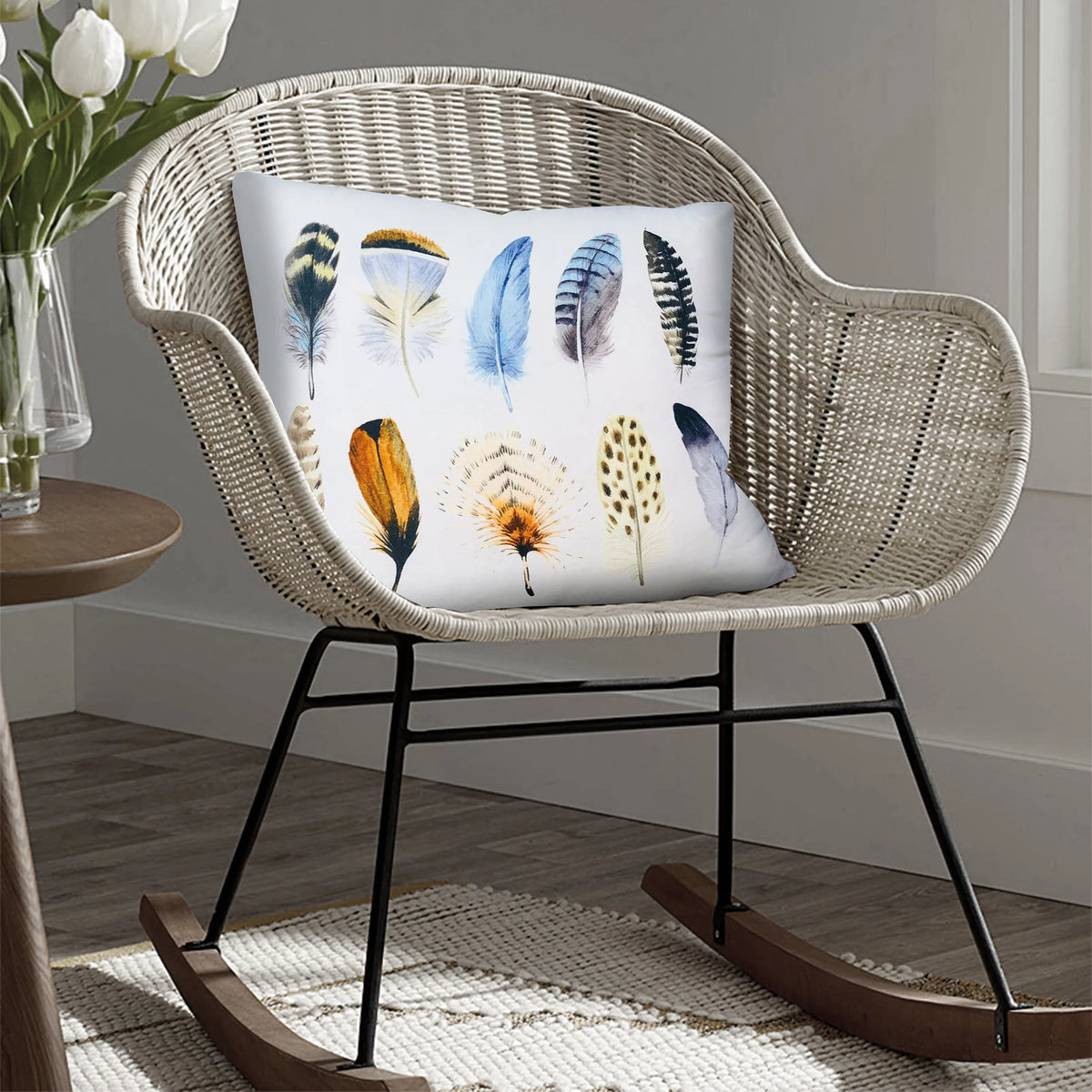 White Multicolor Cotton Throw Pillow I2311