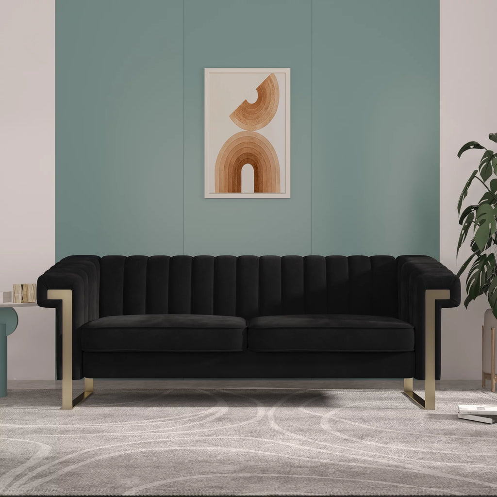Blue Velvet Chesterfield Sofa with Gold Legs R2690
