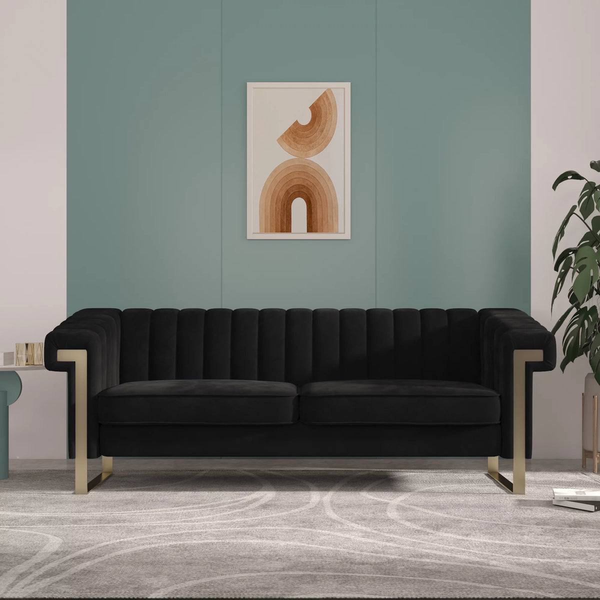 Blue Velvet Chesterfield Sofa with Gold Legs R2690