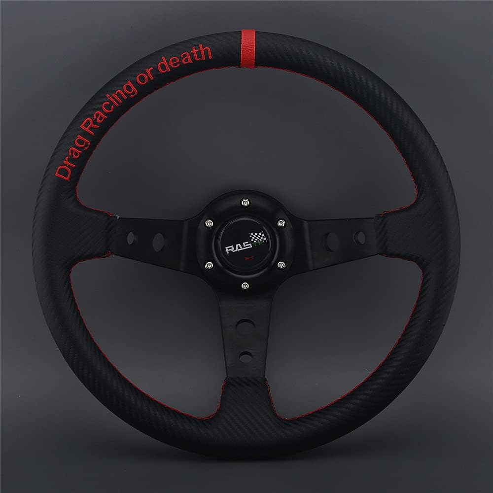 350mm Deep Dish 6 Bolt PU Carbon Fiber Racing Steering Wheel I238811