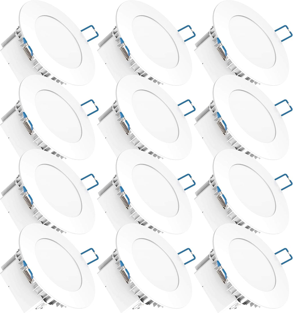 12 Pack 4 Inch Ultra Thin LED Recessed Ceiling Lights, 3000K Warm White, 10W, 650 LM, Dimmable S853704
